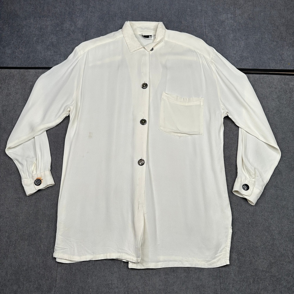 J.M. by Shelli Segal Vintage Off White Button Down Shirt Womens Medium Pocket